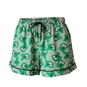 Eloquii Plus Size Green and Pink Striped Floral Shorts